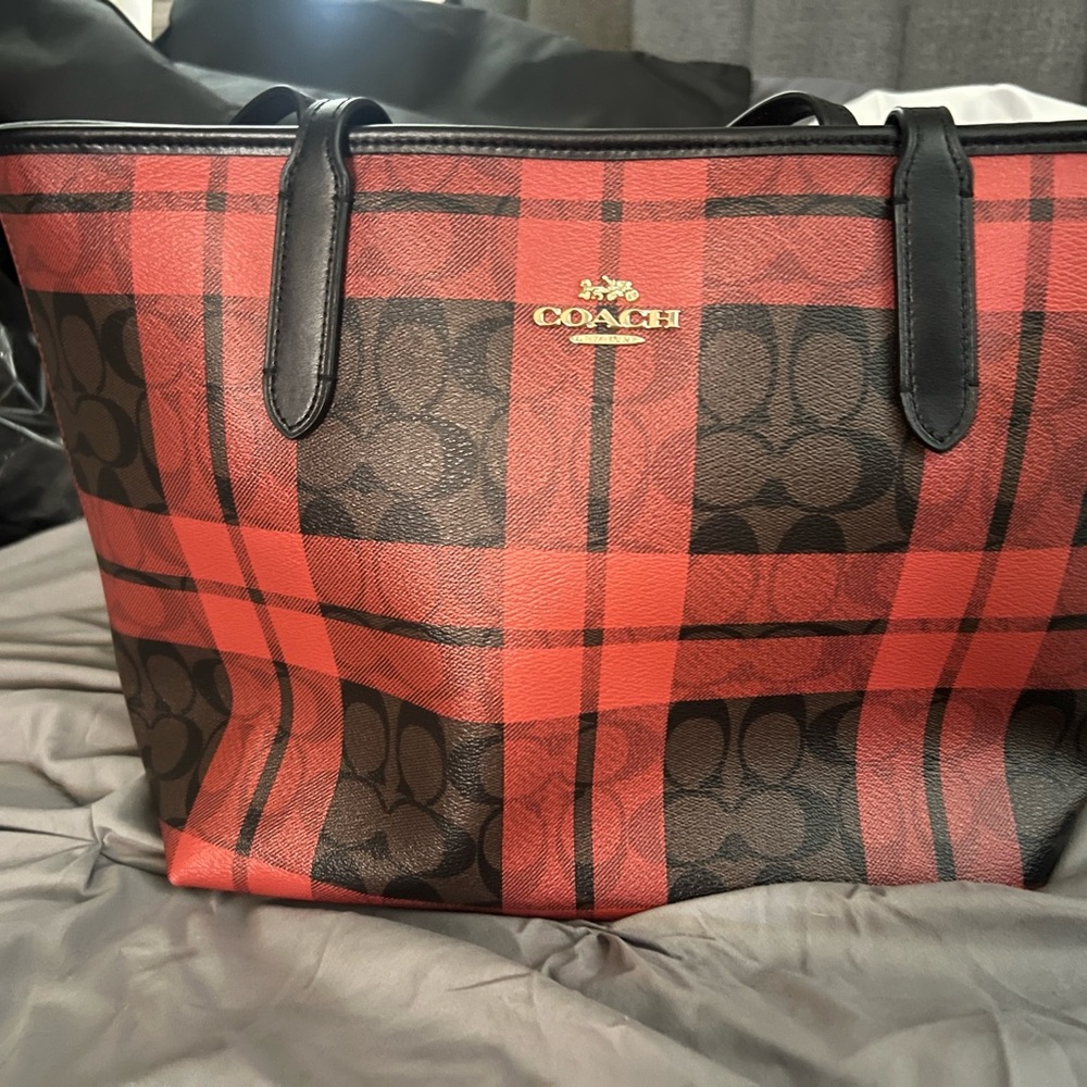 Coach Plaid Red and Black Tote